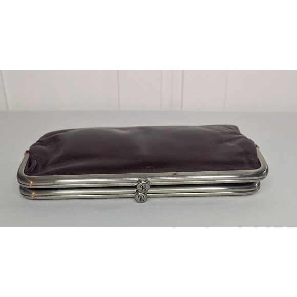 Hobo Lauren Genuine Polished Leather Clutch Wallet in Merlot,  Silver Hardware - Picture 9 of 14